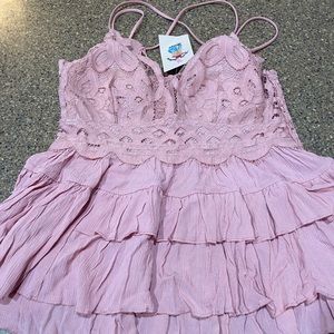 Rose Pink Lace Strap Tank